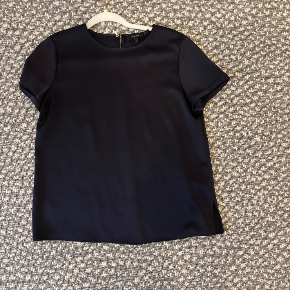 Theory Black Boxy Short Sleeve Blouse